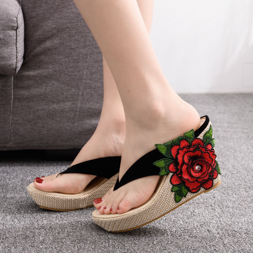 Platform Wedge Sandals Platform Embroidered Slippers The Artful Oracle