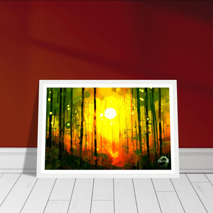 Dawn's Embrace: Illumination of the Forest - Premium Matte Paper Wooden Framed Poster Gelato