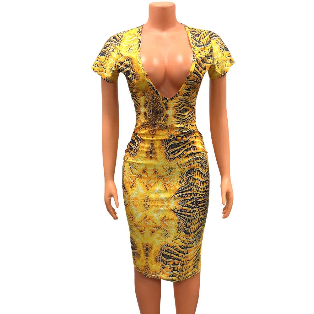 Sexy Deep V Short Sleeve Printed Hip Dress The Artful Oracle