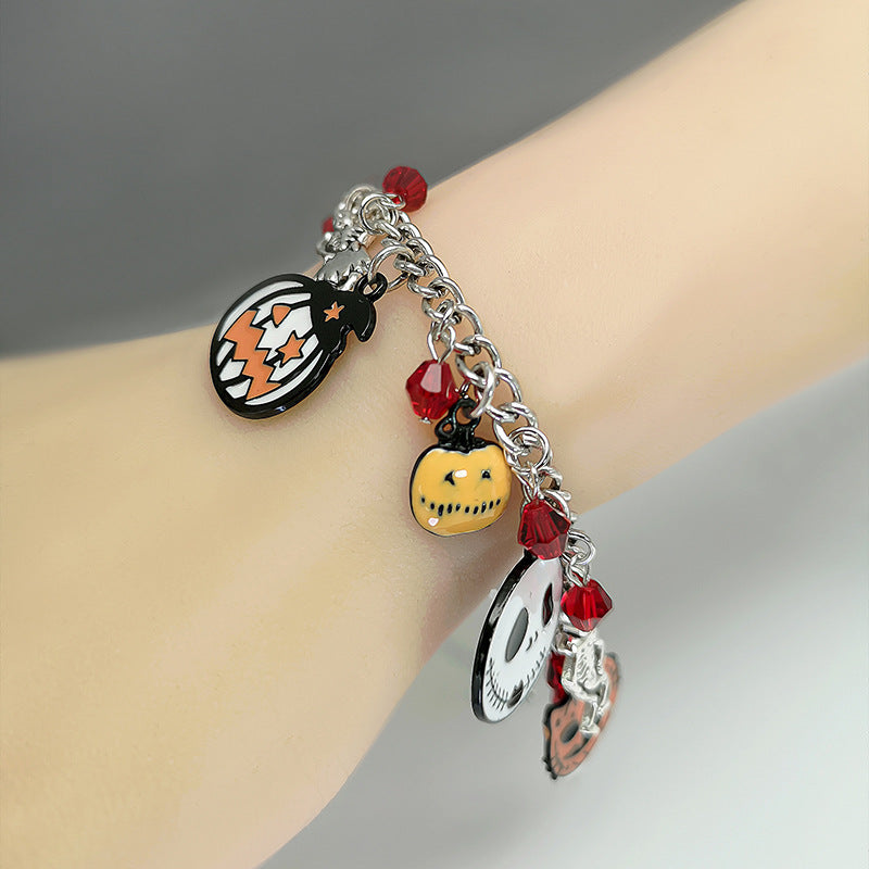 Halloween Bracelet With Pumpkin Skull Ghost Funny Jewelry The Artful Oracle