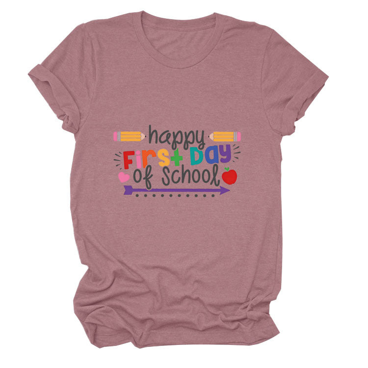 Loose Women's Short-sleeved Shirt Happy First Day Of School The Artful Oracle