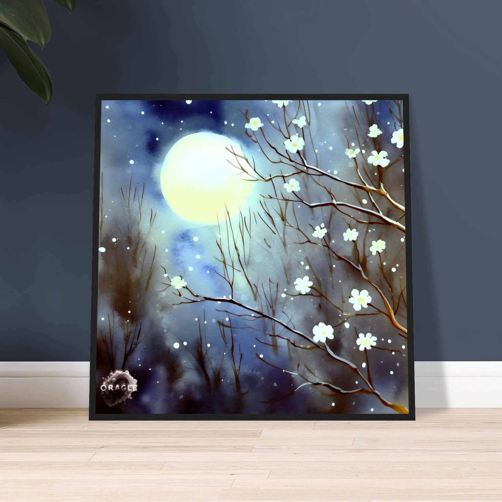 Moonlit Blossom Trees - Premium Matte Paper Wooden Framed Poster Gelato