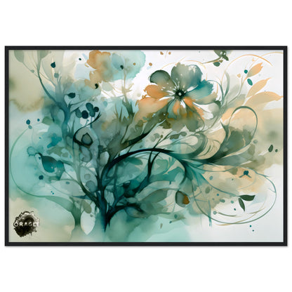 Blooming Tides: The Watercolor Flower Dance - Premium Matte Paper Wooden Framed Poster Gelato