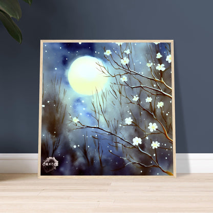 Moonlit Blossom Trees - Premium Matte Paper Wooden Framed Poster Gelato