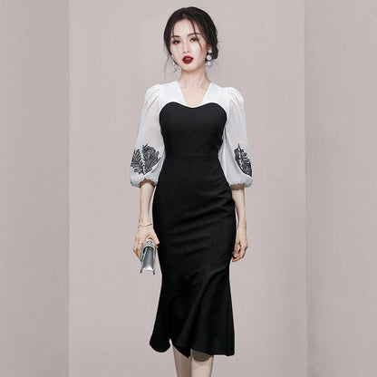 Celebrity Temperament Fashion Lantern Sleeve Waist Fishtail Skirt The Artful Oracle