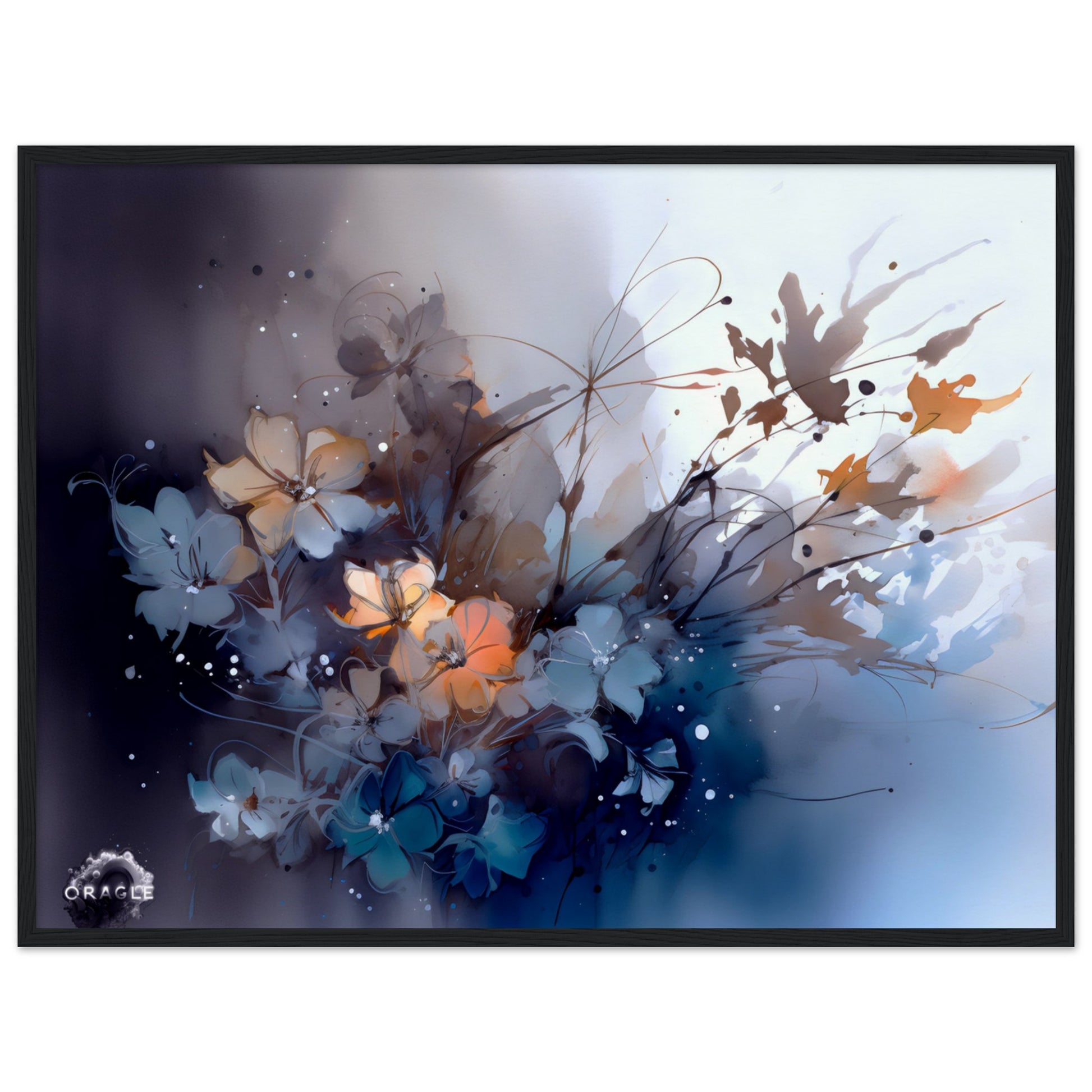 Aqua Blossoms: Watercolor Floral Splendor - Museum-Quality Matte Paper Wooden Framed Poster Gelato