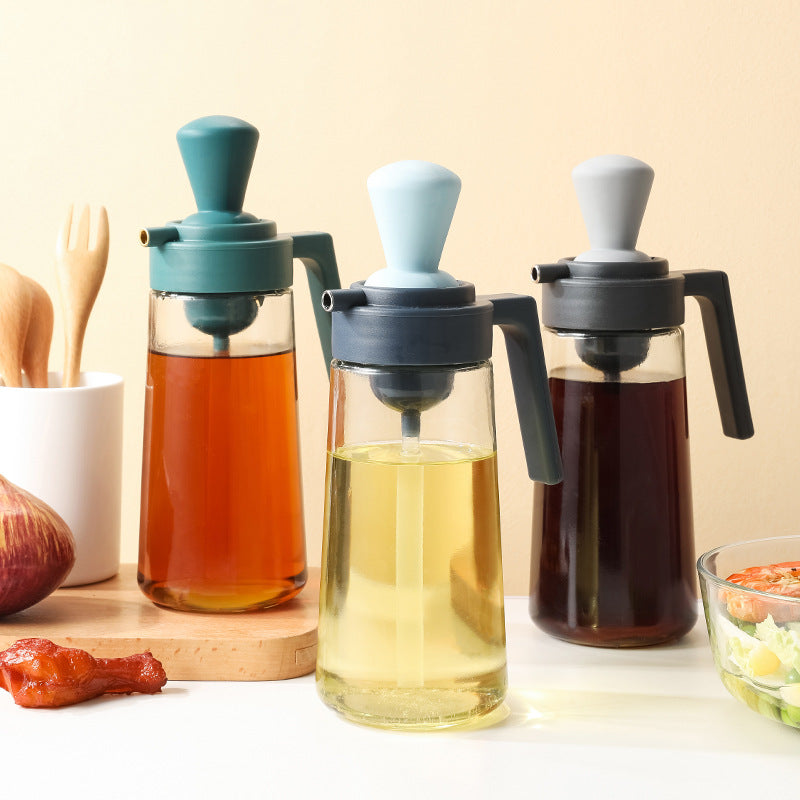 Household Kitchen Sauce Bottle Press Spice Jar Multi-functional Two-in-one Glass Oiler Containing Silicone Brush The Artful Oracle