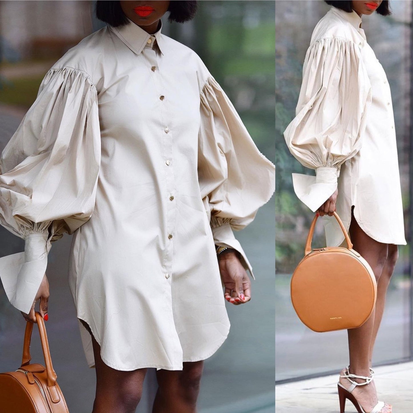 Lapel Puff Sleeve Lapel Shirt Dress The Artful Oracle