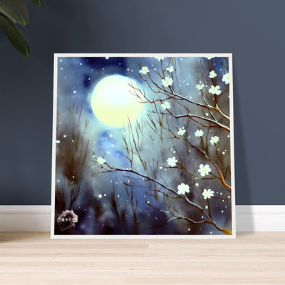 Moonlit Blossom Trees - Premium Matte Paper Wooden Framed Poster Gelato