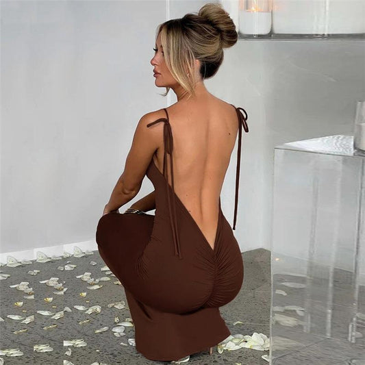 European And American Style Sexy Backless Lace Up Slim-fit Sheath Dress The Artful Oracle