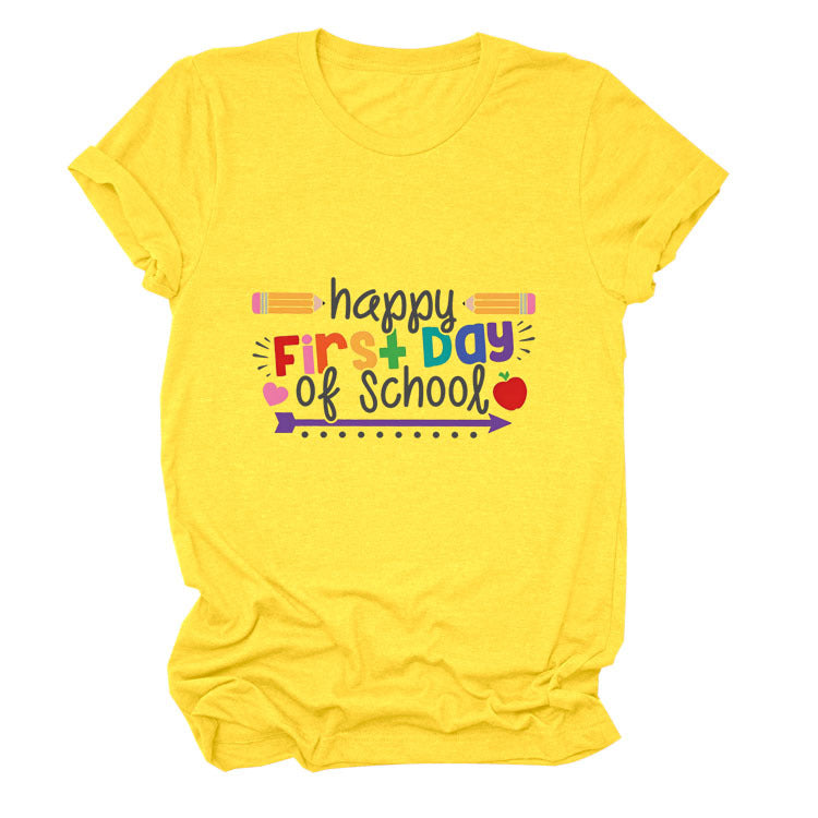 Loose Women's Short-sleeved Shirt Happy First Day Of School The Artful Oracle