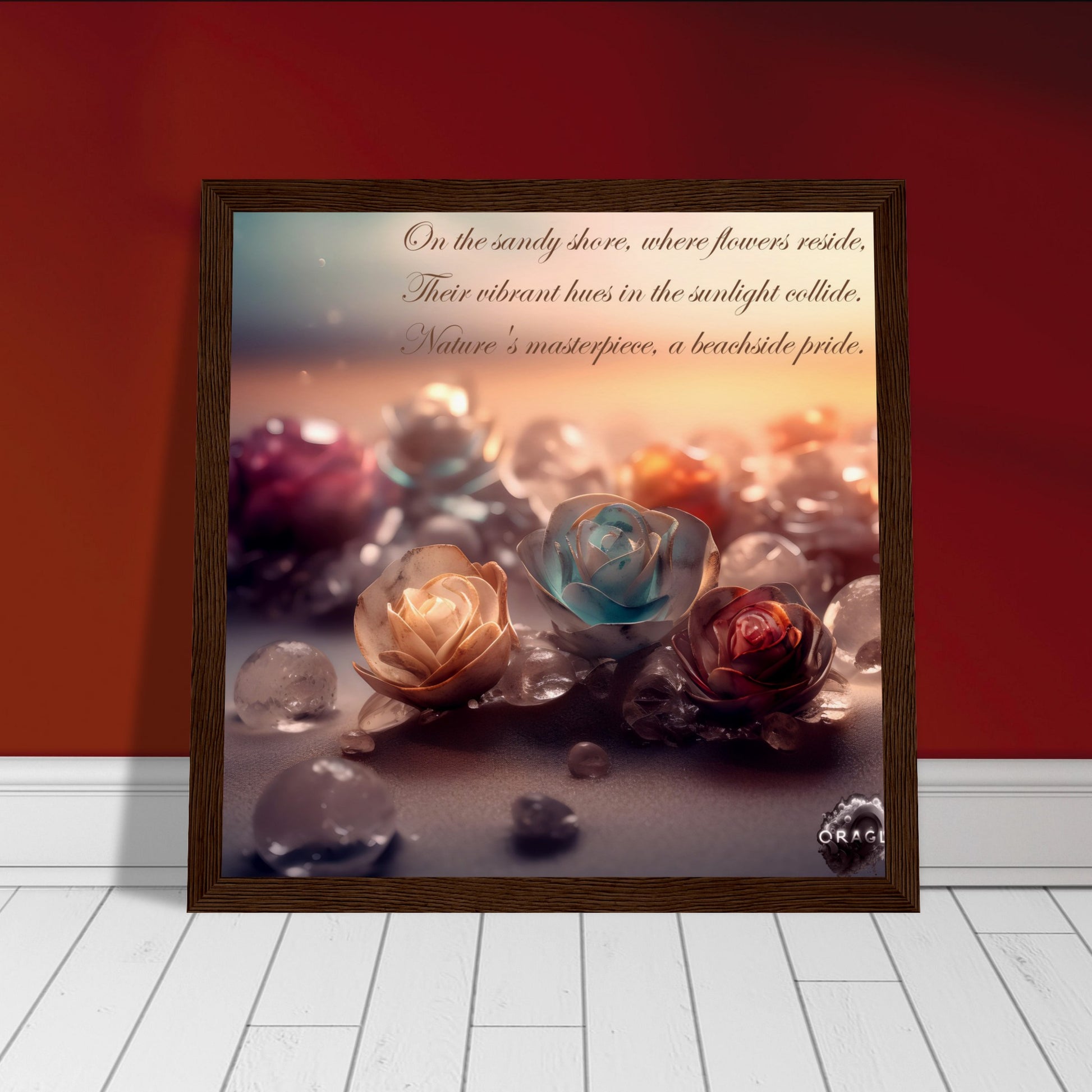 "Blooming Love: Roses on the Beach - Premium Matte Paper Wooden Framed Poster Gelato