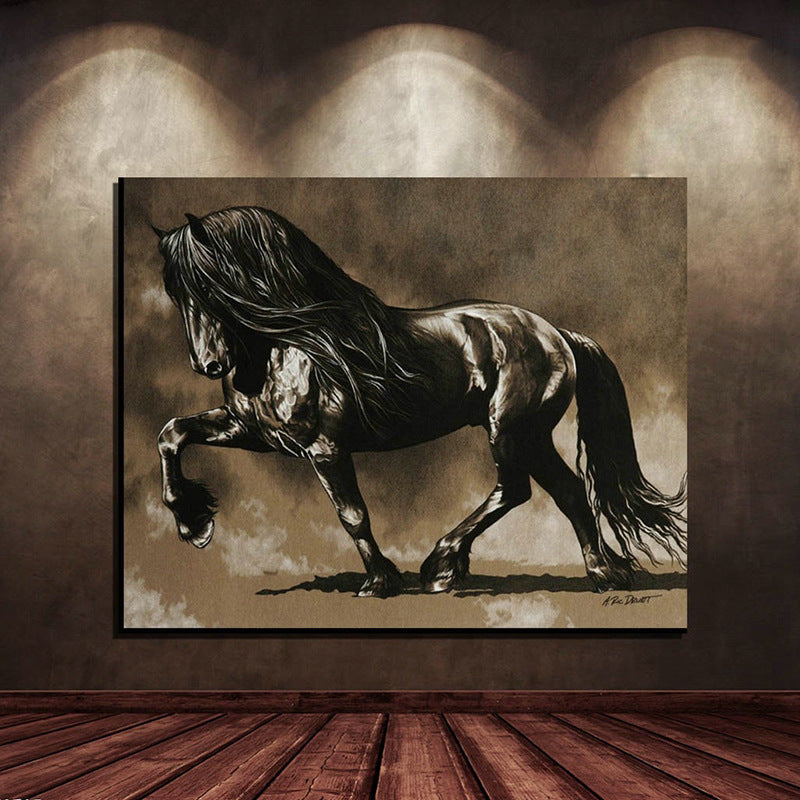 Black Horse Hd Inkjet Home Art Decoration Painting Living Room Background Wall Painting Frameless Painting Core The Artful Oracle