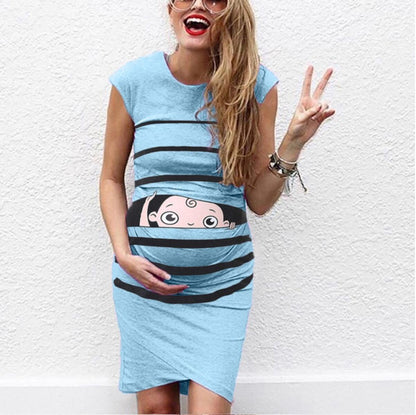 Aliexpress Ebay New Round Neck Short-Sleeved Letter Printing Maternity Dress Irregular Pleated Dress The Artful Oracle