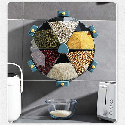 Wall-Mounted Grain Dispenser Compartments Dry Food Dispenser Rotating Cereal For Kitchen Gadget The Artful Oracle