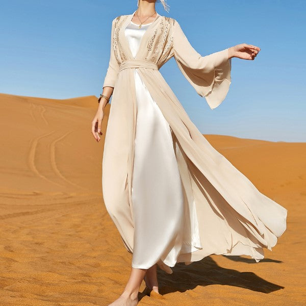 Beige Double Chiffon Dress Long The Artful Oracle