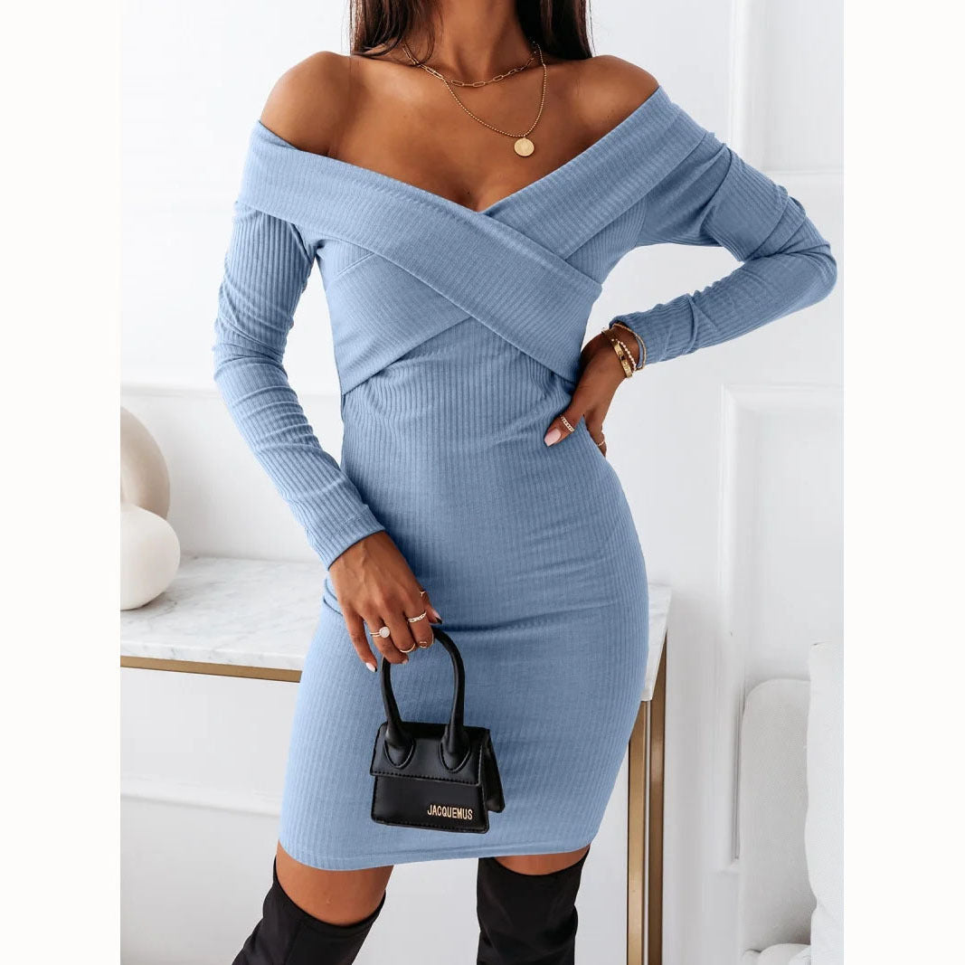 Women's Long Sleeve Patchwork Off-the-shoulder Dress The Artful Oracle