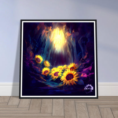 Octet of Radiance: Sunflowers in the Cave - Premium Matte Paper Wooden Framed Poster Gelato