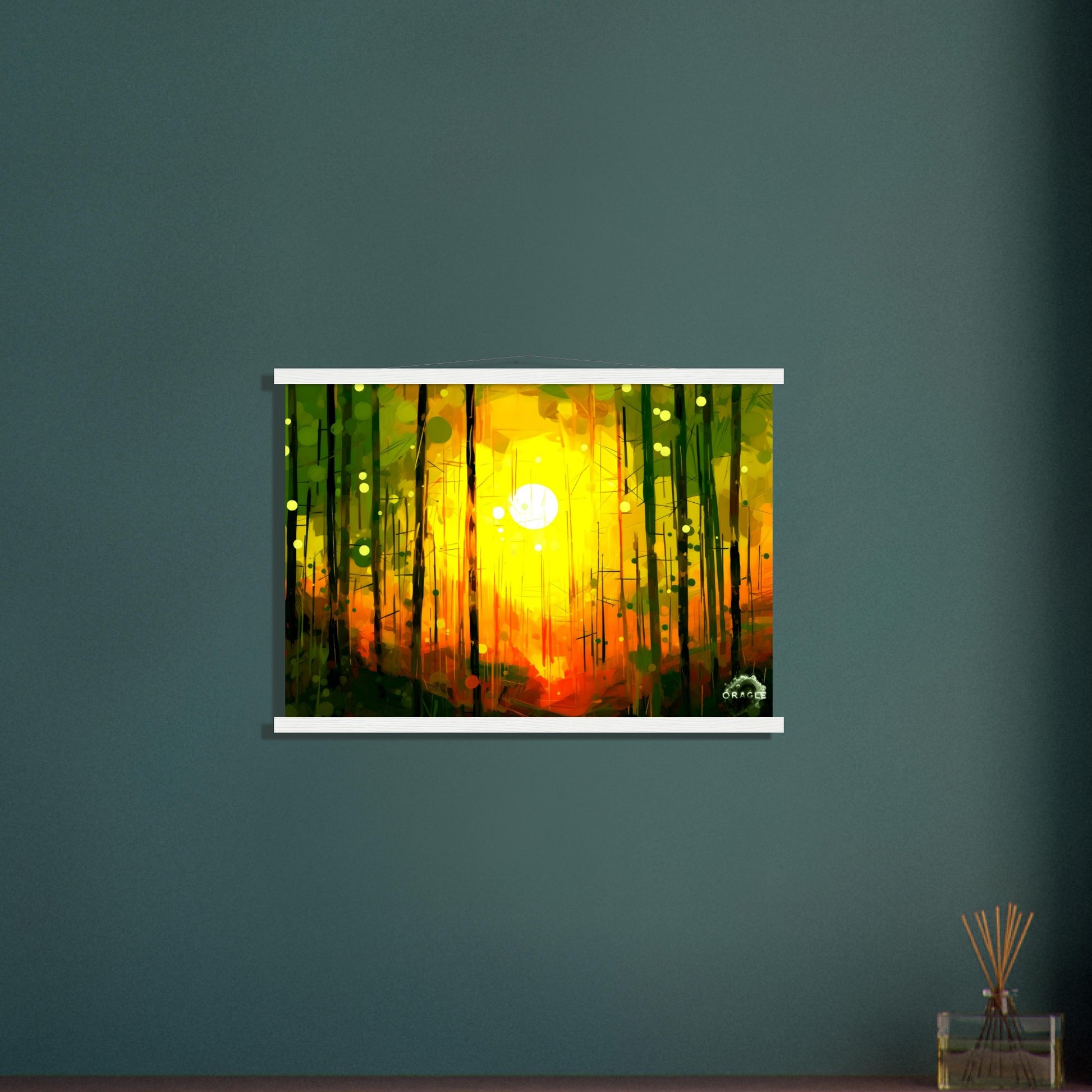 Dawn's Embrace: Illumination of the Forest - Premium Matte Paper Wooden Framed Poster Gelato