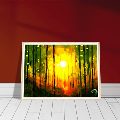 Dawn's Embrace: Illumination of the Forest - Premium Matte Paper Wooden Framed Poster Gelato