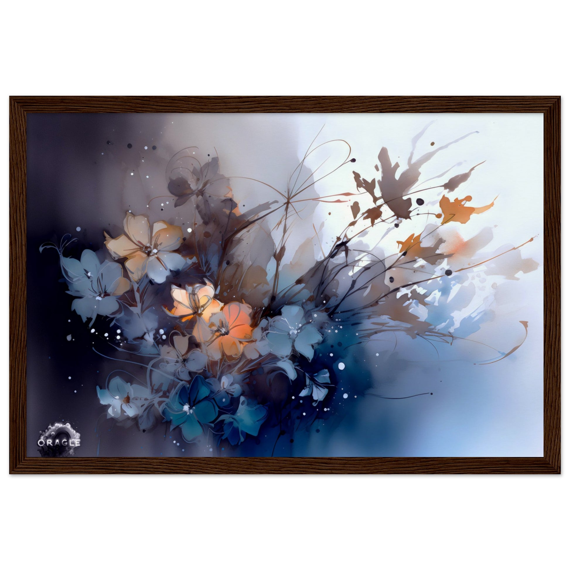 Aqua Blossoms: Watercolor Floral Splendor - Museum-Quality Matte Paper Wooden Framed Poster Gelato