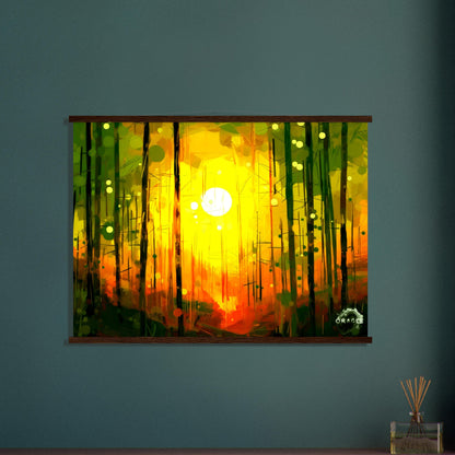 Dawn's Embrace: Illumination of the Forest - Premium Matte Paper Wooden Framed Poster Gelato