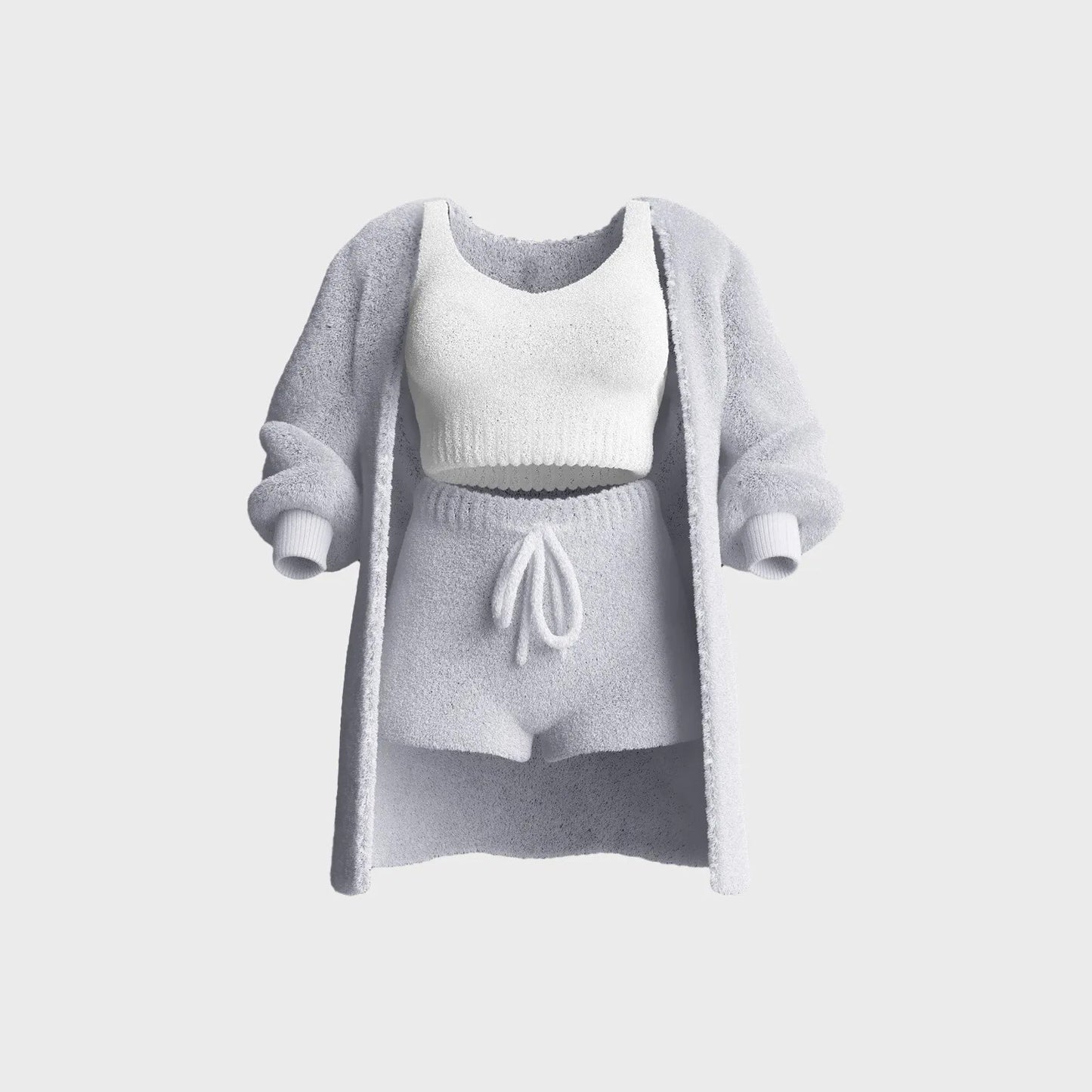 Thermal Three-piece Fluff Coat Spaghetti Strap Short Top Shorts Suit The Artful Oracle