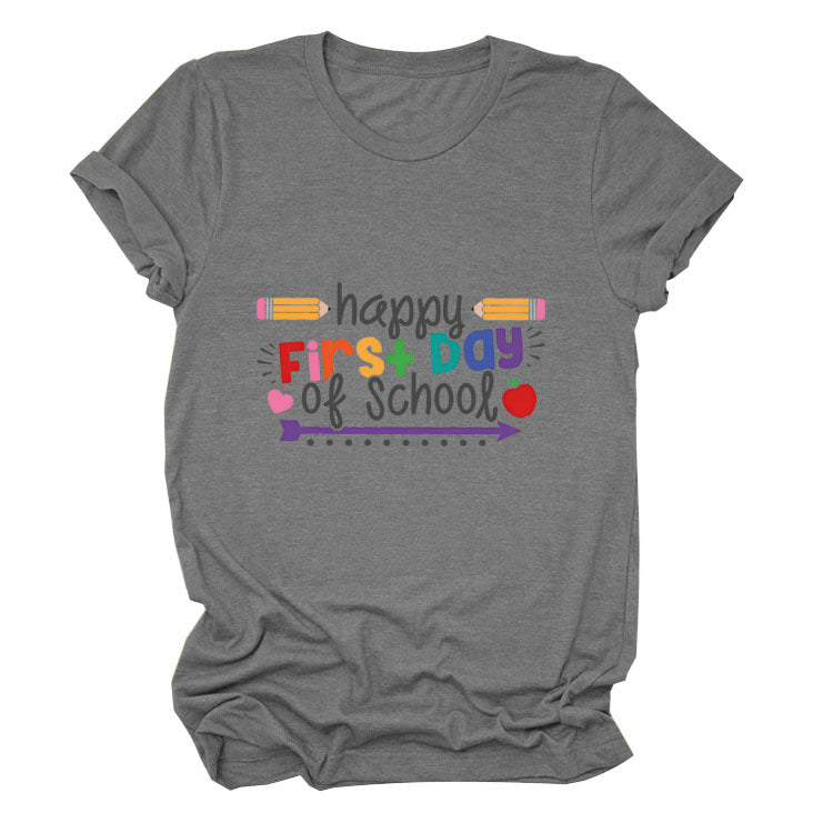 Loose Women's Short-sleeved Shirt Happy First Day Of School The Artful Oracle