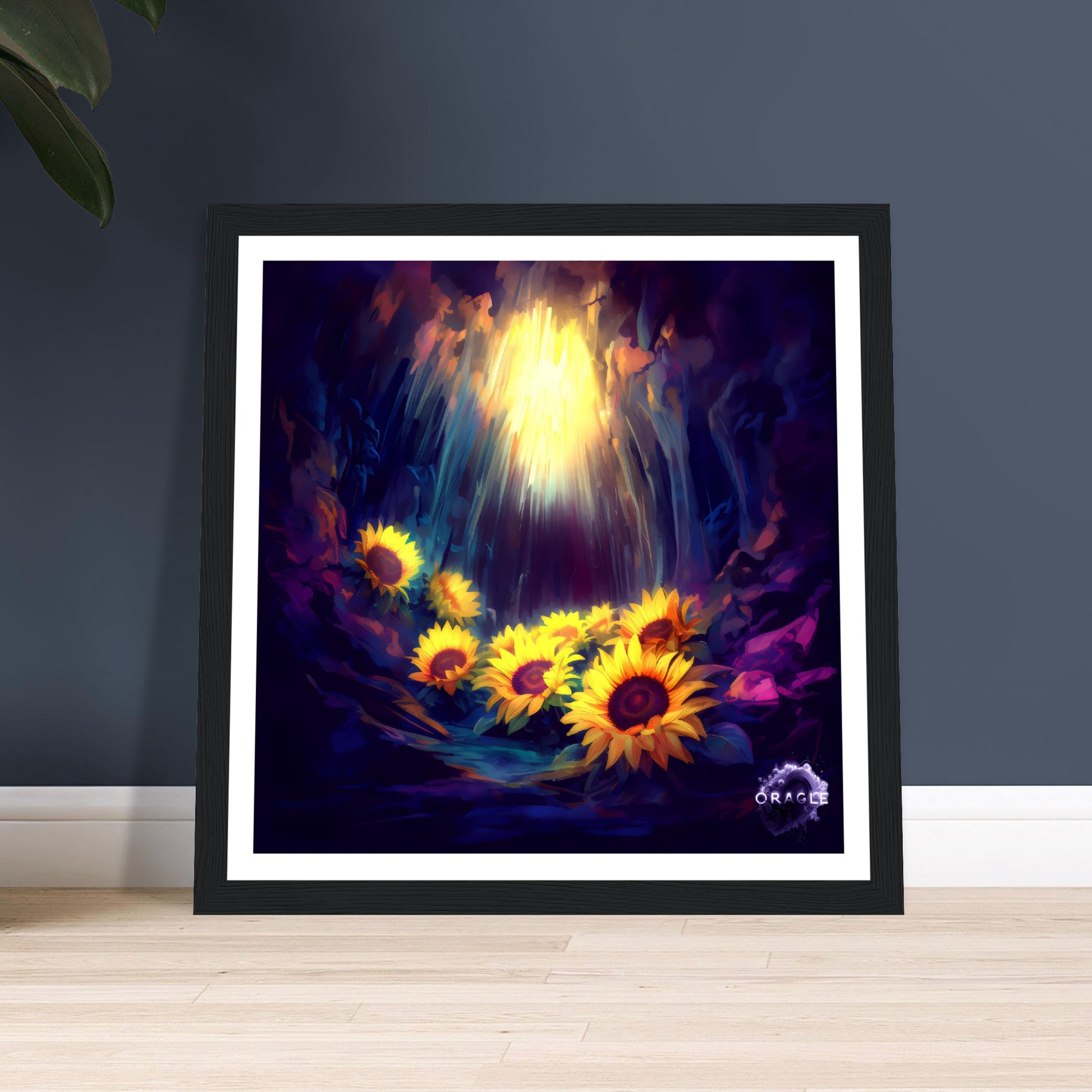 Octet of Radiance: Sunflowers in the Cave - Premium Matte Paper Wooden Framed Poster Gelato