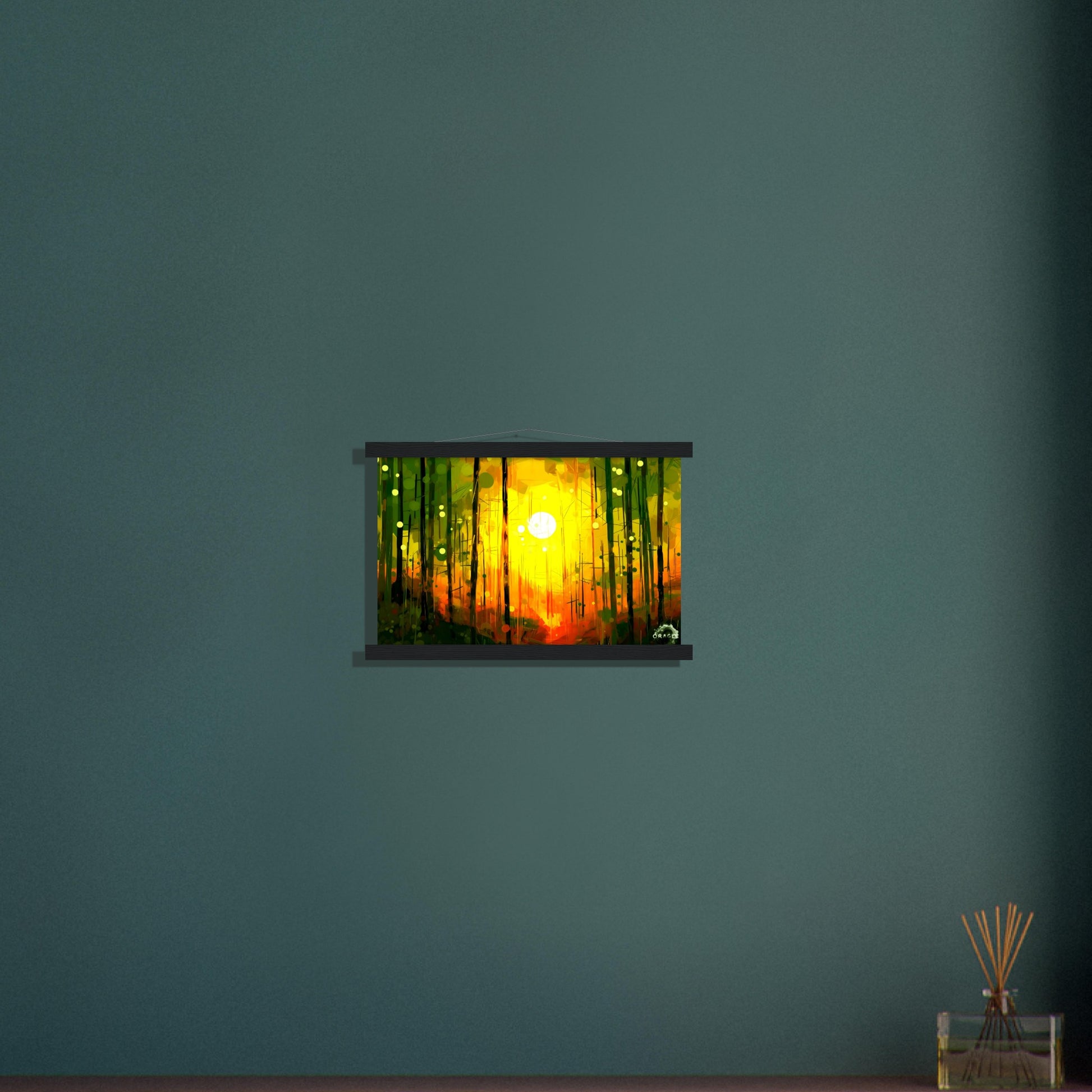 Dawn's Embrace: Illumination of the Forest - Premium Matte Paper Wooden Framed Poster Gelato