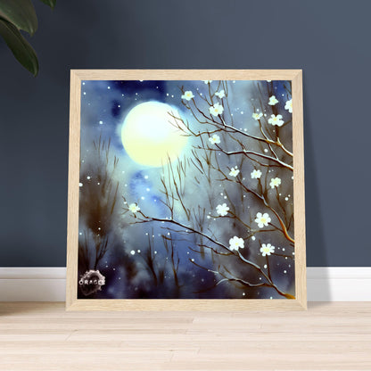 Moonlit Blossom Trees - Premium Matte Paper Wooden Framed Poster Gelato