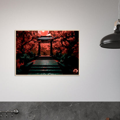 Crimson Nocturne: A Japanese Moonlit Tale- Premium Matte Paper Wooden Framed Poster Gelato