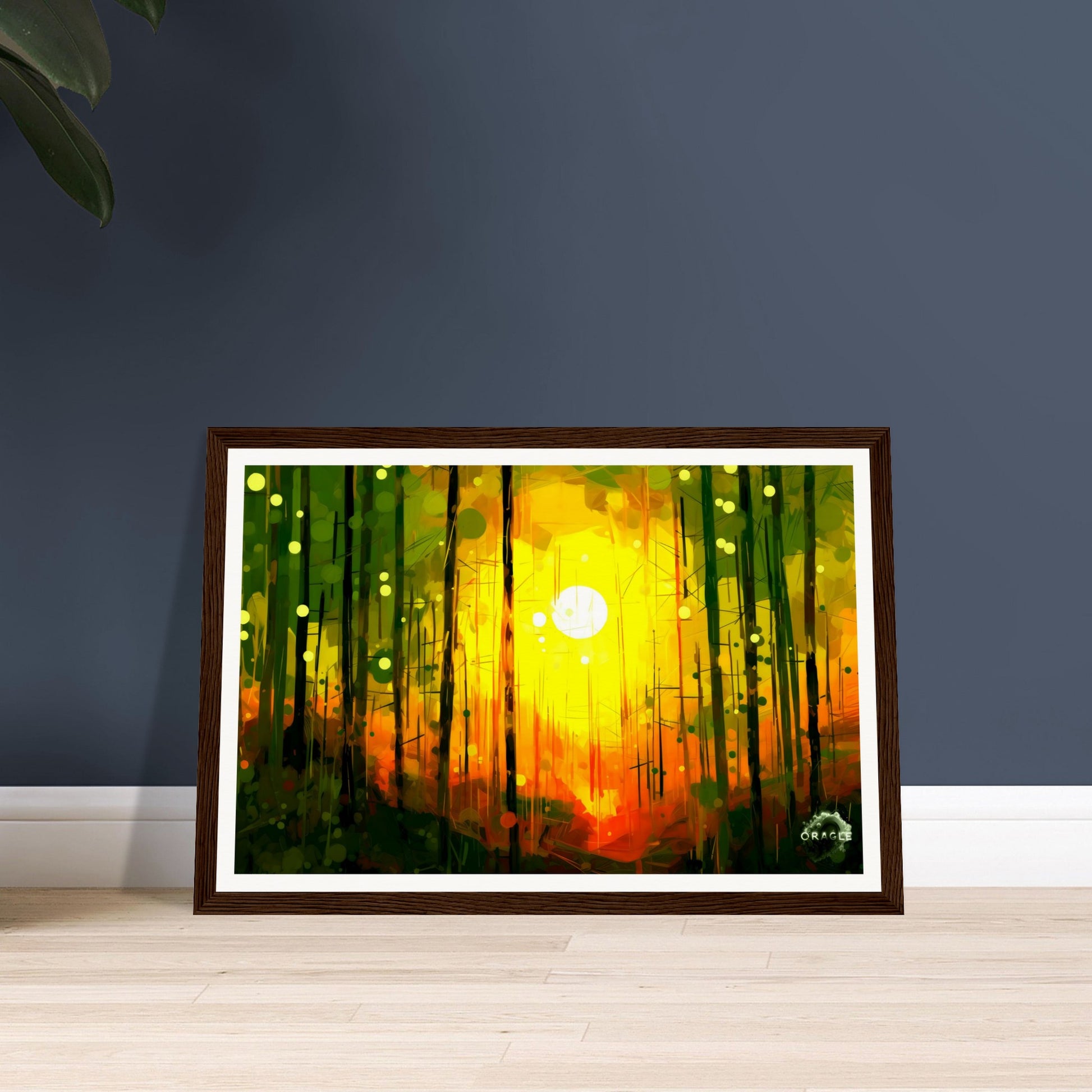 Dawn's Embrace: Illumination of the Forest - Premium Matte Paper Wooden Framed Poster Gelato