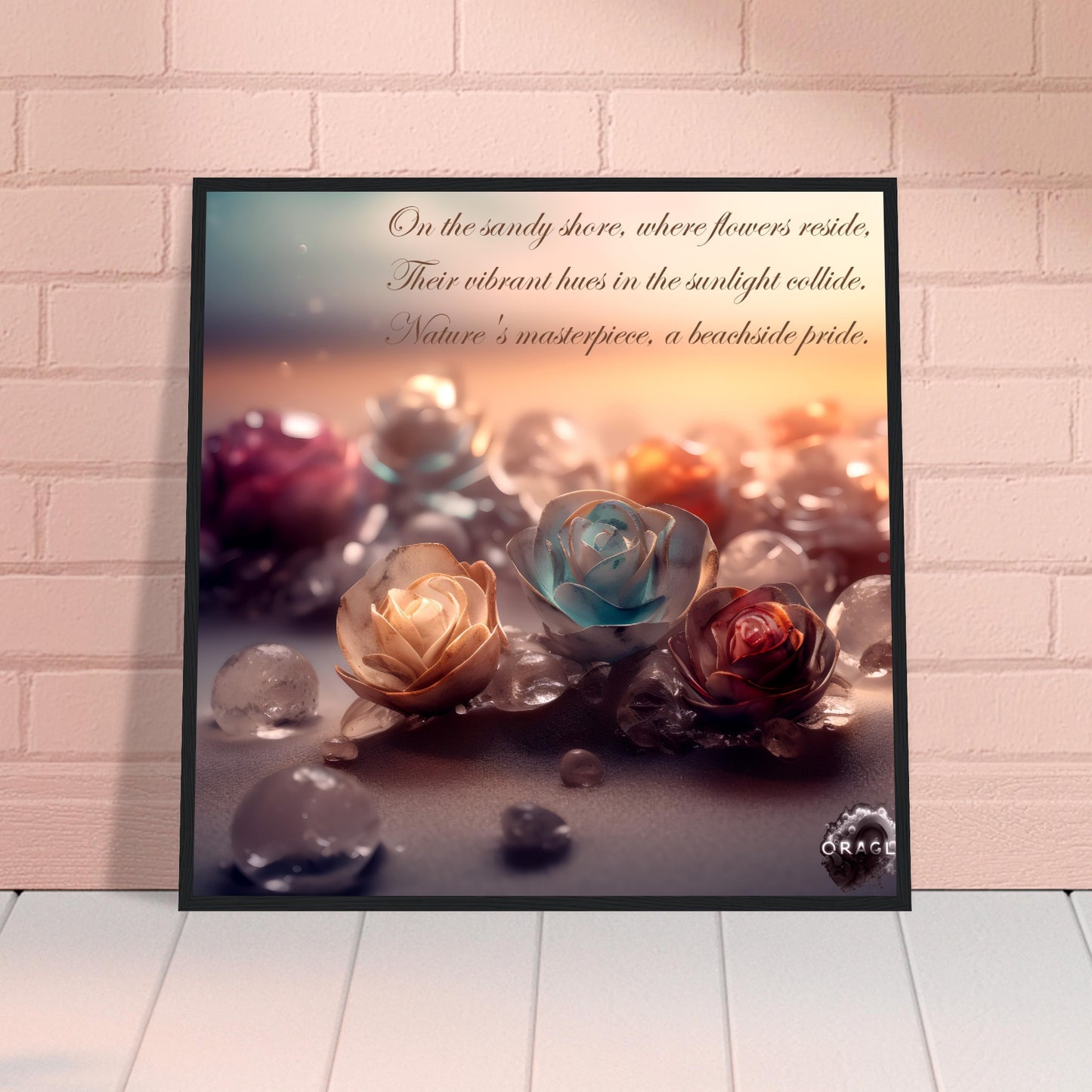 Blooming Love: Roses on the Beach artwork showcasing vibrant, blossoming roses on a serene beach backdrop, epitomizing the fusion of romantic love and natural beauty.