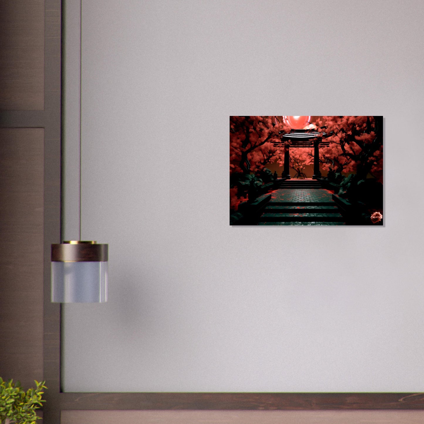 Crimson Nocturne: A Japanese Moonlit Tale- Premium Matte Paper Wooden Framed Poster Gelato