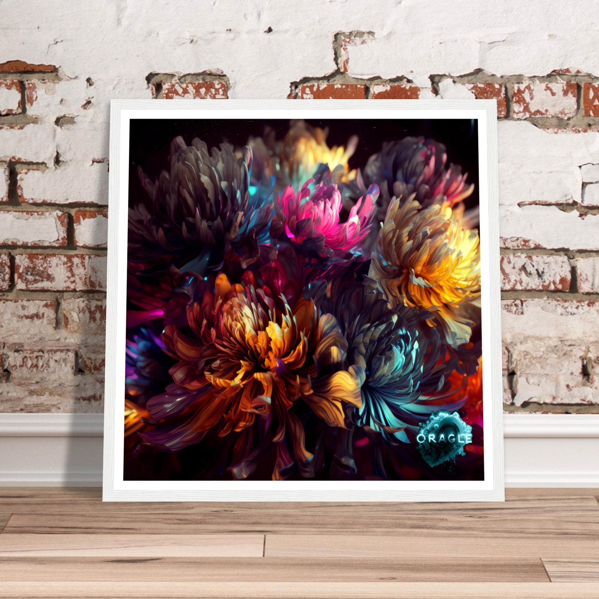 Luminous Bloom: The Neon Dance of Flowers- Premium Matte Paper Wooden Framed Poster Gelato