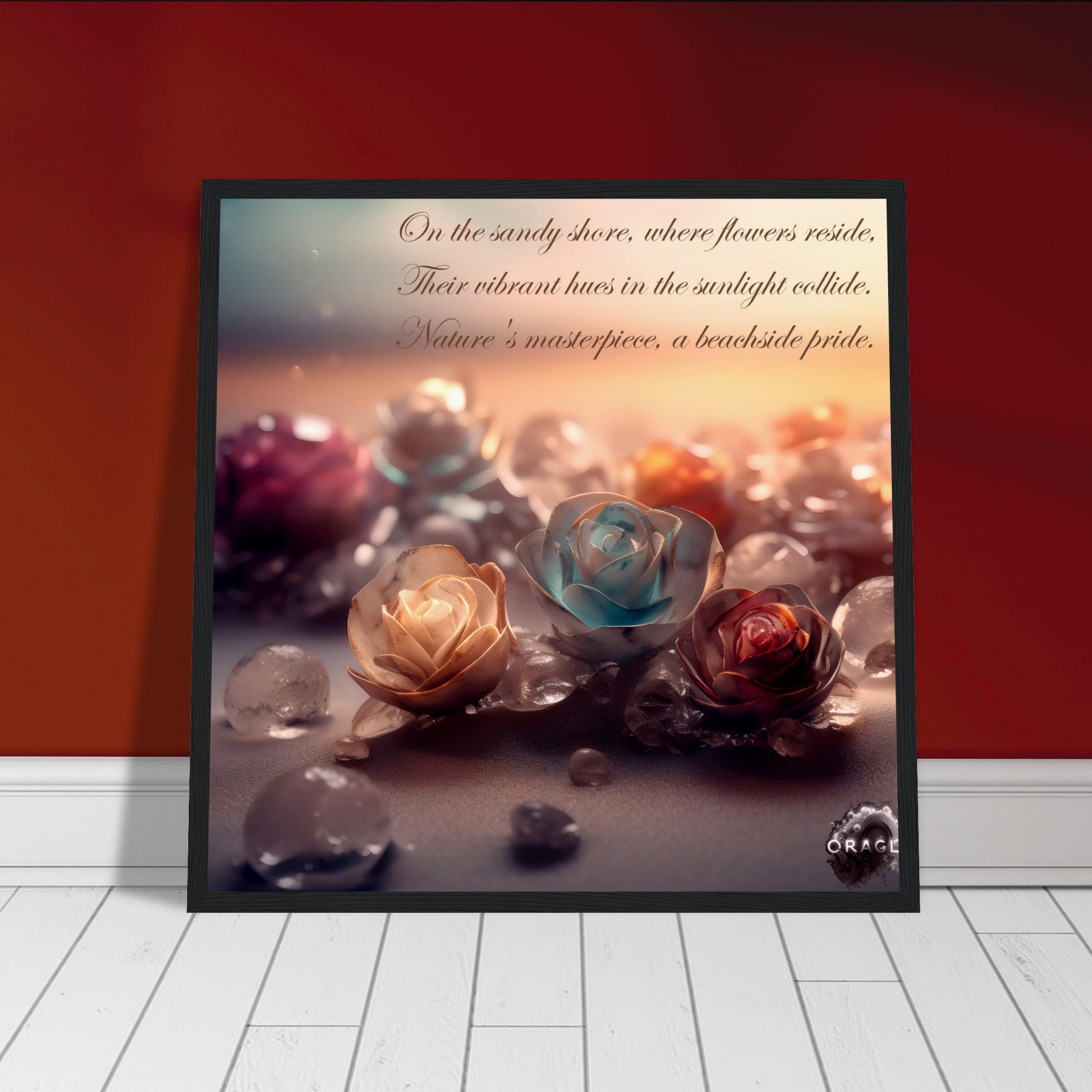 "Blooming Love: Roses on the Beach - Premium Matte Paper Wooden Framed Poster Gelato