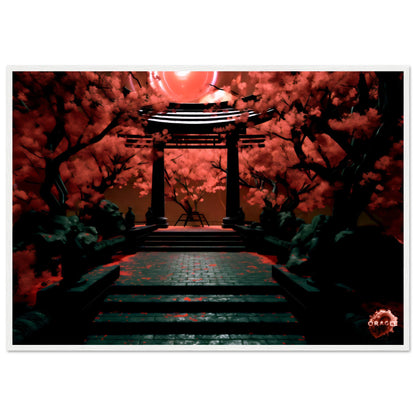 Crimson Nocturne: A Japanese Moonlit Tale- Premium Matte Paper Wooden Framed Poster Gelato