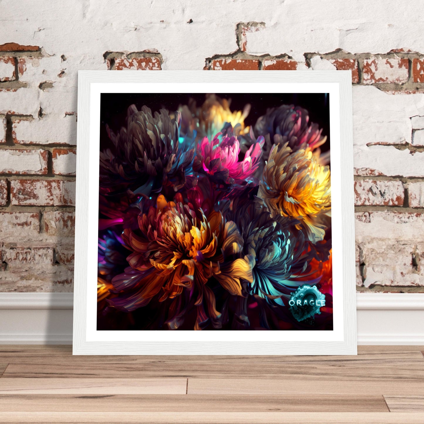 Luminous Bloom: The Neon Dance of Flowers- Premium Matte Paper Wooden Framed Poster Gelato