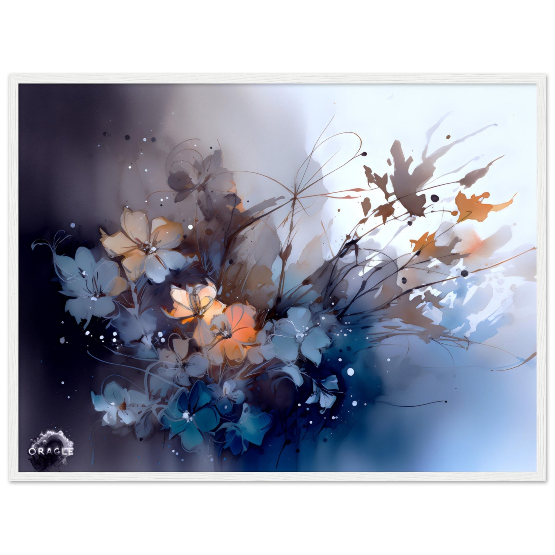 Aqua Blossoms: Watercolor Floral Splendor - Premium Matte Paper Wooden Framed Poster Gelato