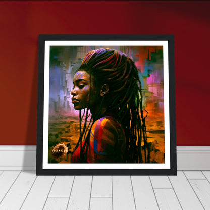 African Rapunzel: The Tale of Enchanting Tresses - Premium Matte Paper Wooden Framed Poster Gelato