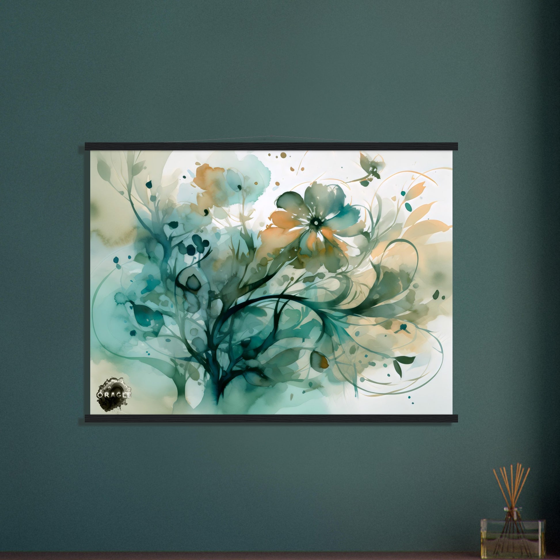 Blooming Tides: The Watercolor Flower Dance - Premium Matte Paper Wooden Framed Poster Gelato