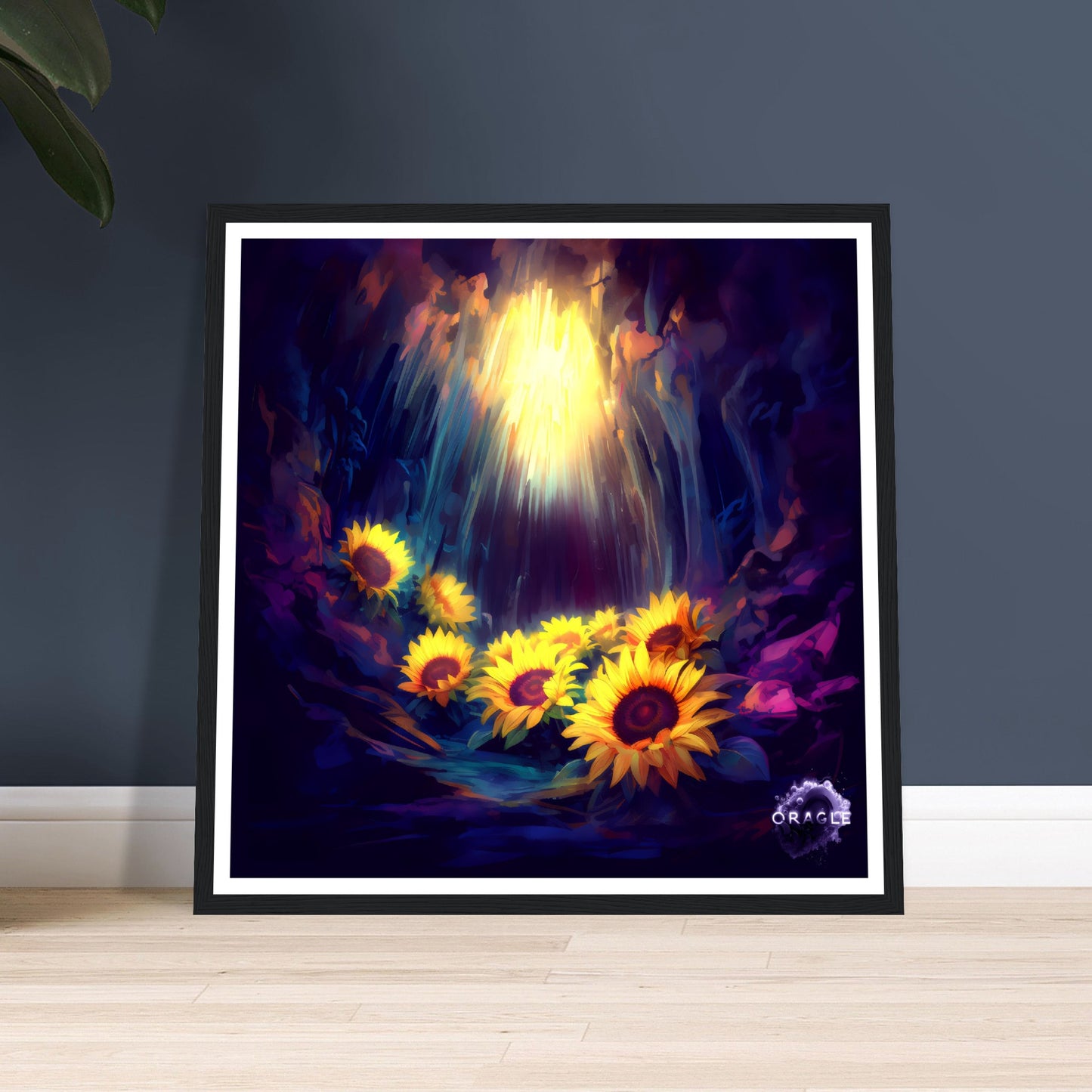 Octet of Radiance: Sunflowers in the Cave - Premium Matte Paper Wooden Framed Poster Gelato