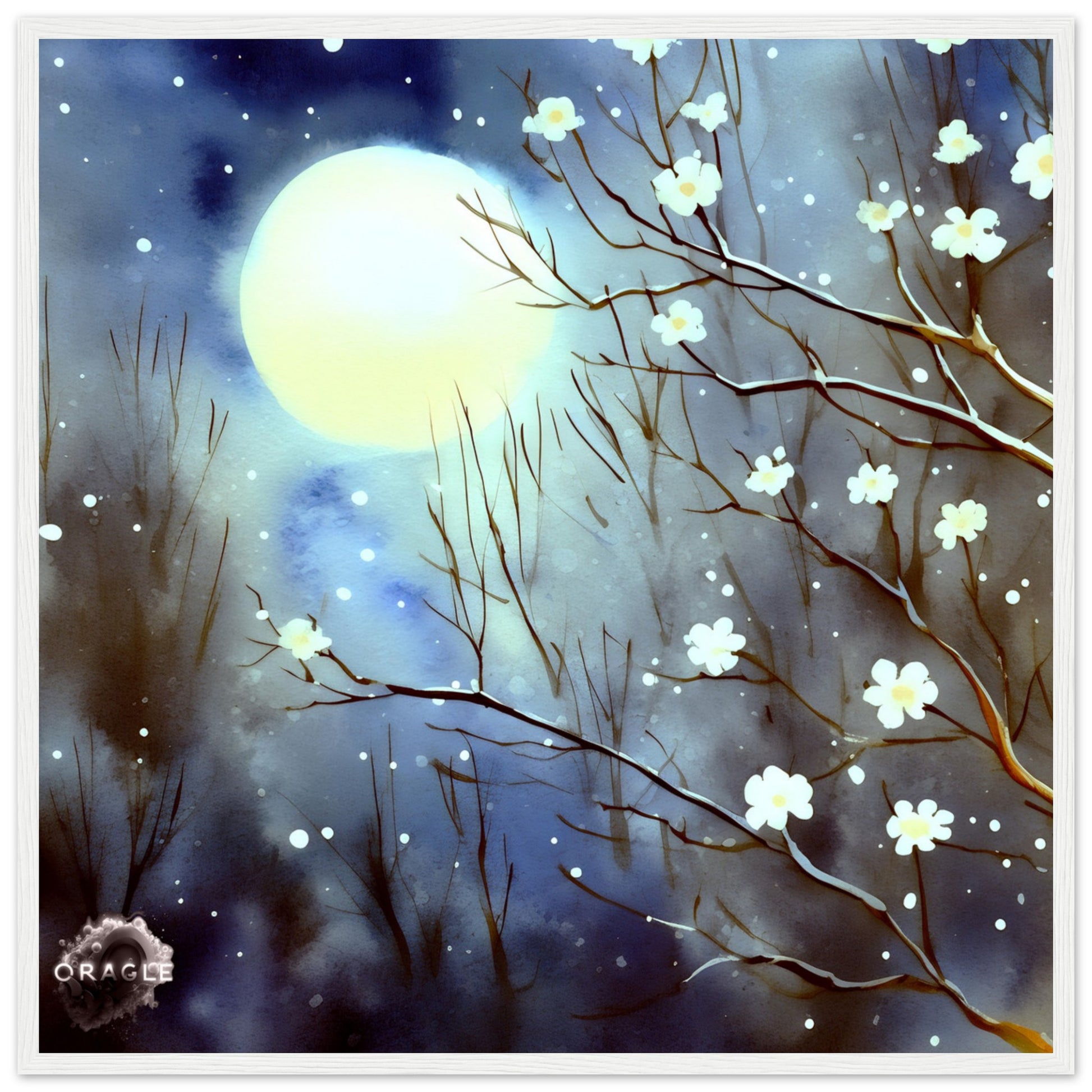 Moonlit Blossom Trees - Premium Matte Paper Wooden Framed Poster Gelato