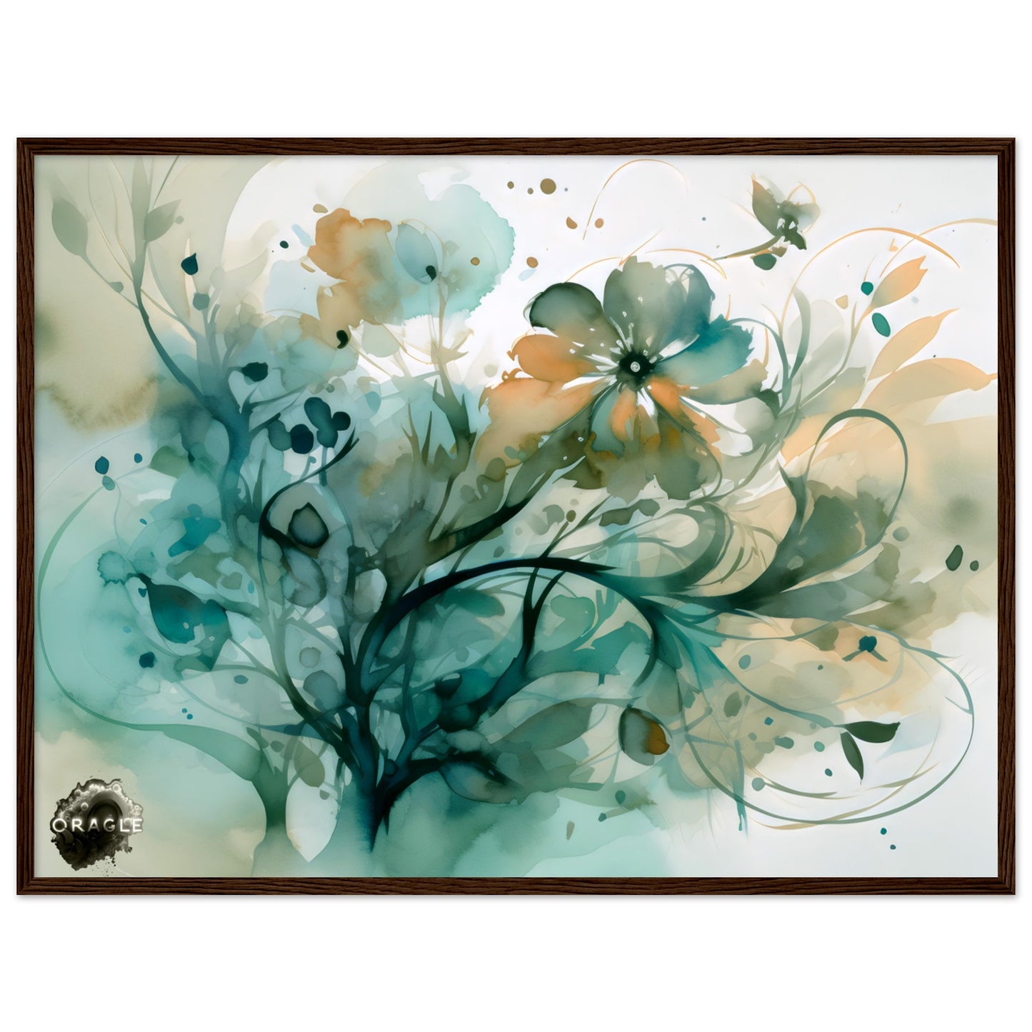 Blooming Tides: The Watercolor Flower Dance - Premium Matte Paper Wooden Framed Poster Gelato