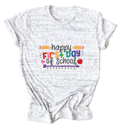 Loose Women's Short-sleeved Shirt Happy First Day Of School The Artful Oracle