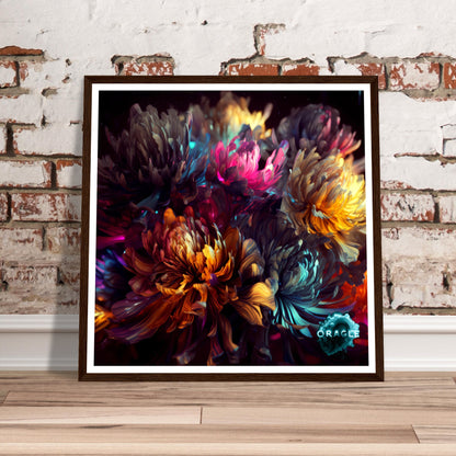 Luminous Bloom: The Neon Dance of Flowers- Premium Matte Paper Wooden Framed Poster Gelato