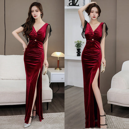 Korean Velvet Trim Temperament Massage Fashion Evening Dress The Artful Oracle