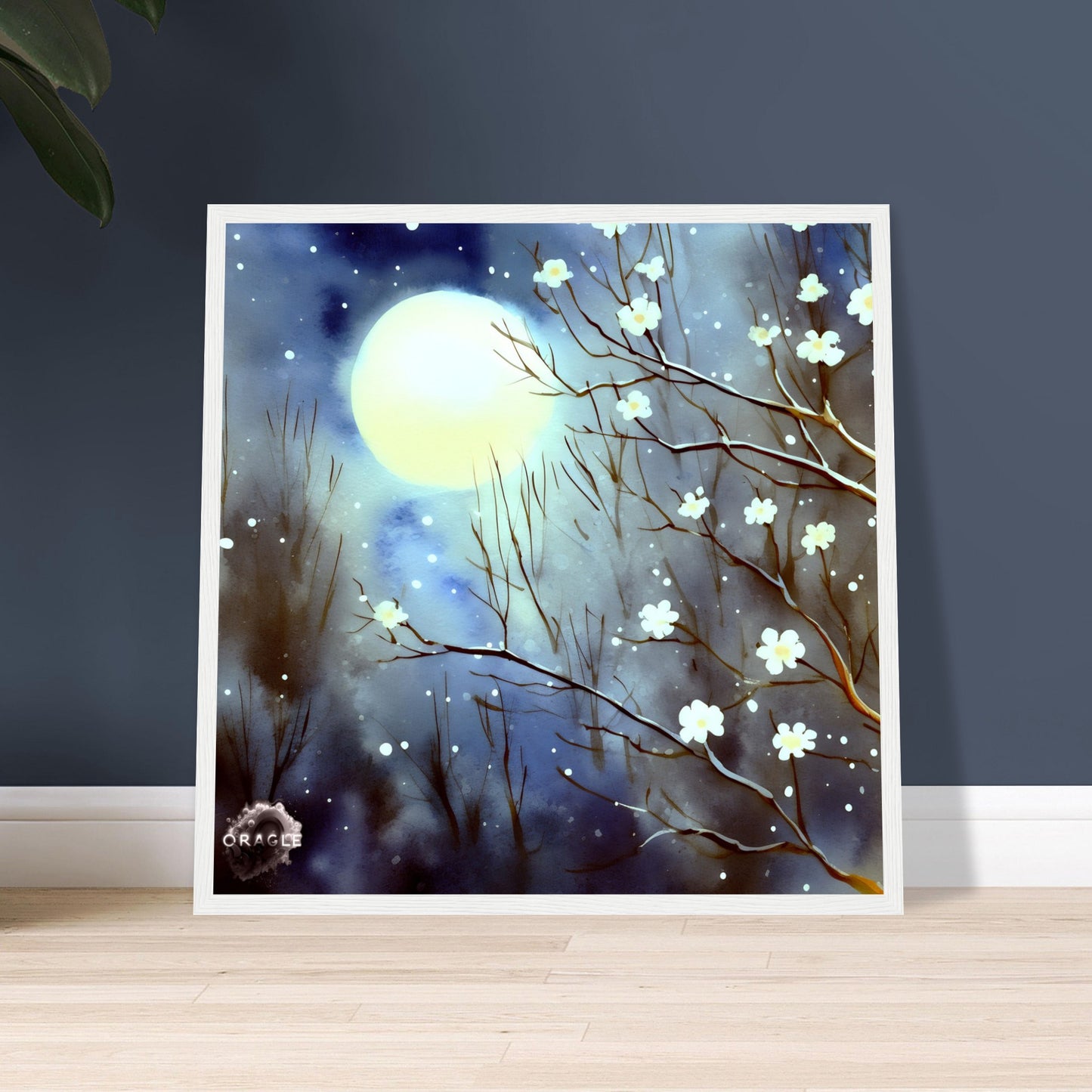 Moonlit Blossom Trees - Premium Matte Paper Wooden Framed Poster Gelato