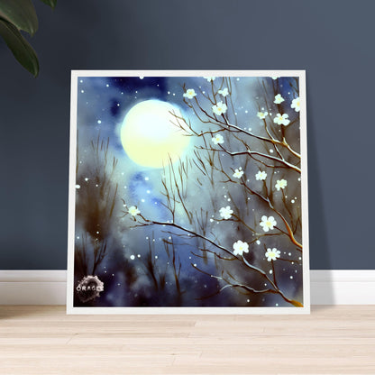 Moonlit Blossom Trees - Premium Matte Paper Wooden Framed Poster Gelato